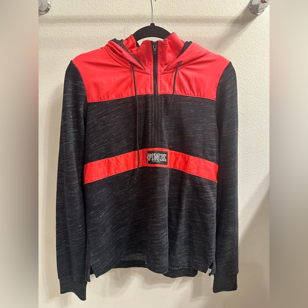 Pink hooded half zip jacket